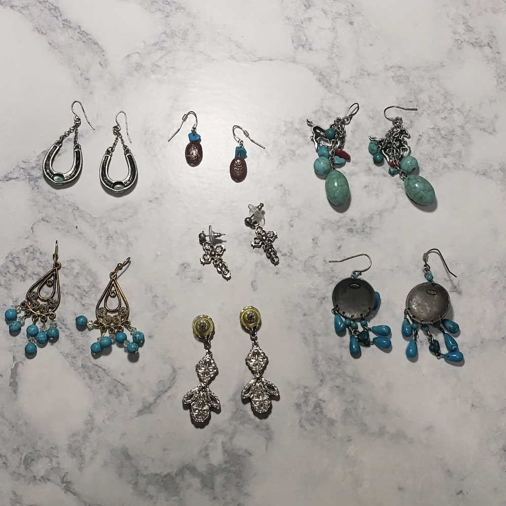 Bundle of faux Turquoise Earrings. - Picture 2 of 10